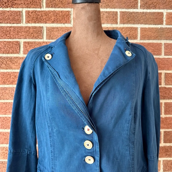 HIGH Women's Blue Cotton Linen Notch Lapel Blazer Jacket, Size US 8 - Picture 4 of 15